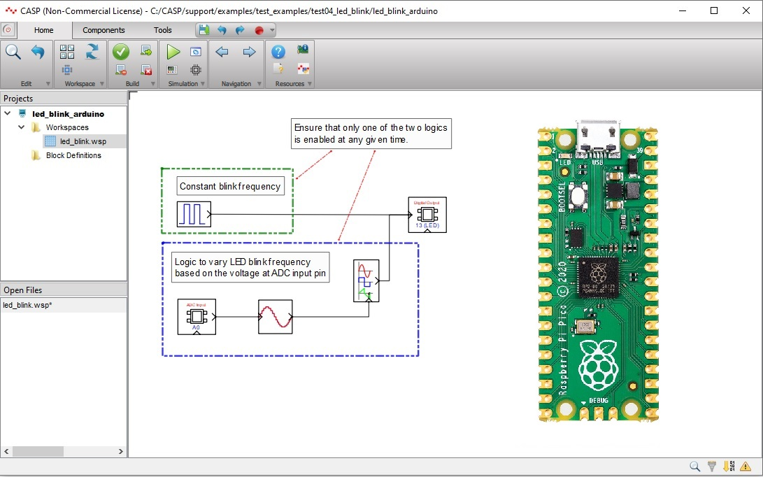 Test Example-4b: LED Blink on Raspberry Pi Pico with CASP